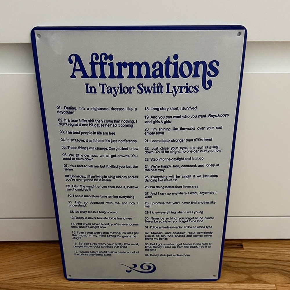 Taylor Swift Affirmations tin wall sign